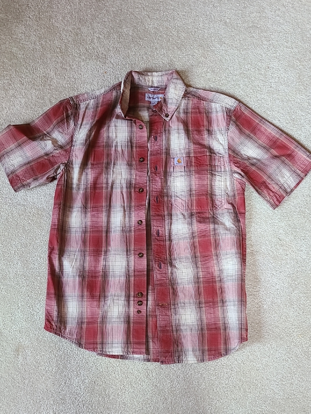 Carhartt Men’s Red Plaid Short-Sleeve Button-Down Shirt